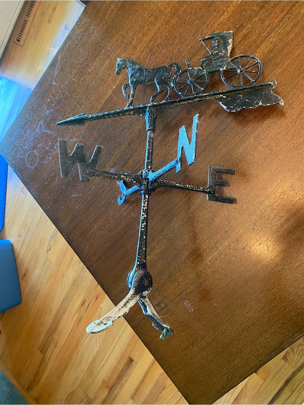 Vintage Cast Metal Horse & Buggy Carriage Weathervane Roof Mount Decor ~20”